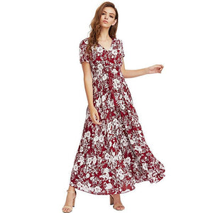 New Bohemian retro ethnischen Stil Urlaub Wind V-Ausschnitt losen langen Kleid langen Rock