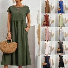 Laden Sie das Bild in den Galerie-Viewer, Langes Kleid in A-Linie mit Rundhalsausschnitt