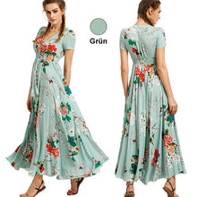 Laden Sie das Bild in den Galerie-Viewer, New Bohemian retro ethnischen Stil Urlaub Wind V-Ausschnitt losen langen Kleid langen Rock