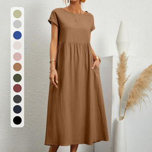 Langes Kleid in A-Linie mit Rundhalsausschnitt
